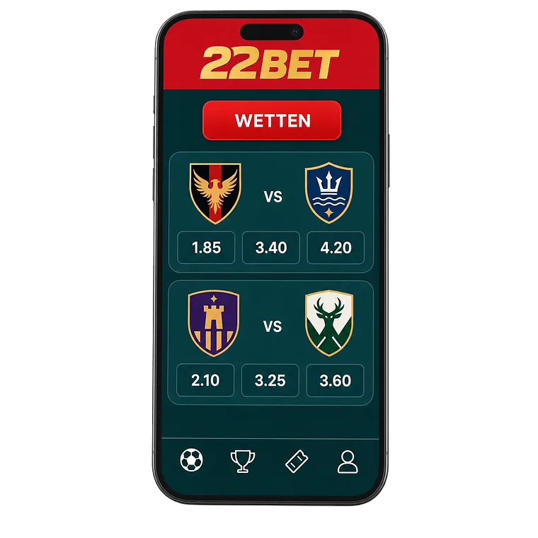 22Bet App auf einem Smartphone mit Wettschein