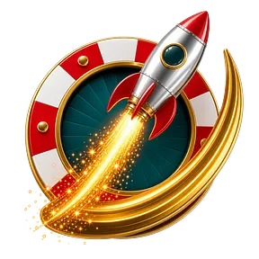 Zeichen für Crash-Spiele mit Rakete auf goldener Kurve