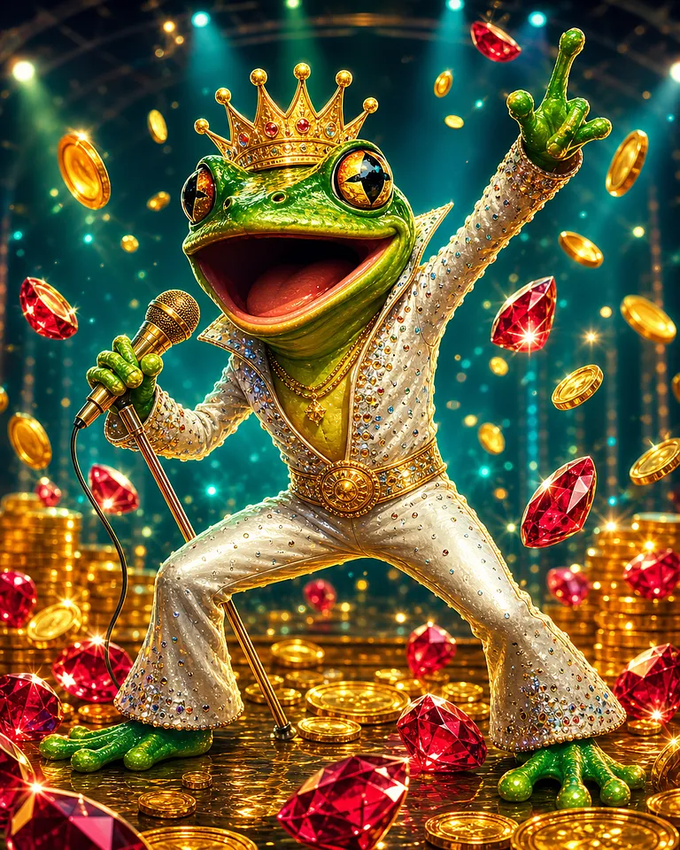 Titelbild des Slots Elvis Frog in Vegas mit singendem Frosch