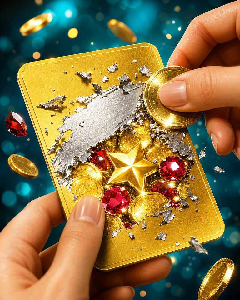 Titelbild eines Rubbelloses mit Goldmünzen unter der Silberschicht